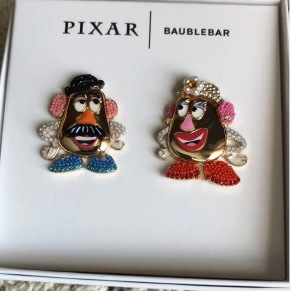 Disney Pixar BaubleBar Toy Story Mr & Mrs Potato Head Earrings Rhinestones NIB - Picture 2 of 6